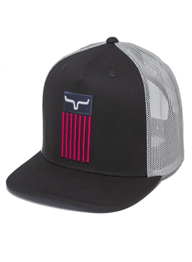 Kimes Ranch Men's Cody Embroidered Flag Logo Mesh-Back Trucker Cap/Black - Image 1